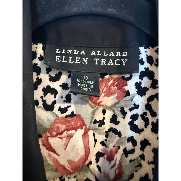 Linda Allard Ellen Tracy 100% Silk Baroque Floral Leopard Print Blouse Size 10 - Picture 3 of 4